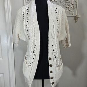 Guess Cream Knit Cardigan with Metal Snaps Size Small